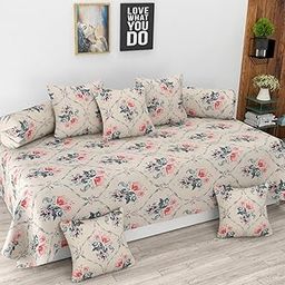 Stylish Threads Heavy Cotton 8 Pieces Diwan Set ||1 Single Bedsheet, 2 Bolster Covers, 5 Cushion Covers || :- Diamond Flower-image-14