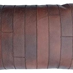 Azain Pack of 1 High Class Genuine Leather Lumbar Striped Cushion Cover Without Filler for Couch, Sofa, Bed, Indoor, Living Room & Bedroom 12 X 20 Inches Brown-image-67