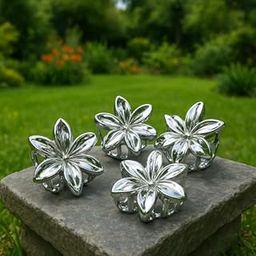 Set of 4 Silver Flower Hair Claw Clips Sets – Elegant Plastic Floral Design Suitable for Women Occation On Weddings, and All Fashion Essentials-image-21