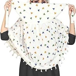 Webstar Cotton 2 In 1 Long Scarf Mask With Dupatta Usable For Vehicle Driving | Universal Size | For Girl & Women | Mix Pattern, Female, White-image-85