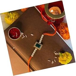 Gold Plated Ethnic Designer Beads & Stone Rakhi Bracelet With Roli Chawal for Brother/Men (R010-R)-image-19