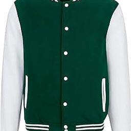 Dark Green Varsity For men and women Unisex Solid Varsity University Jacket-image-25