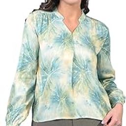 Women's Green Printed V-Neck Top-image-2