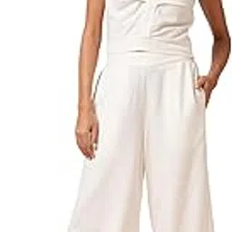 globus Women One Shoulder Pleated Crop Top & Partially Elasticated Flared Palazzos Co-Ord Set-picture-40