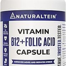 NATURALTEIN Vitamin B12 + Folate (60 Capsules) | 100% Clean & Additive-Free | Methylcobalamin & L-Methyl Folate | Supports Energy, Brain & Heart Health| Lab-Tested & Heavy Metal Free-22