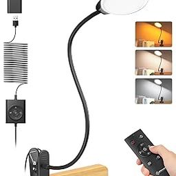 Glocusent 5W Reading Lamp, 36 LED Reading Lamp Bed, Eye-Friendly Clamp Light, 3 Colour and 5 Brightness Levels, Clip-on with Gooseneck, Perfect Clamp Lamp Bed Children, Desk Lamp-image-43