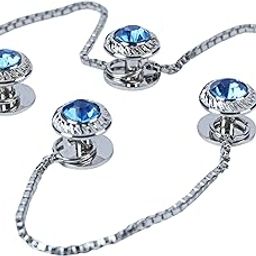 Designer Oval Silver Plated Royal Blue Gemstone Diamond Crystal Traditional Ethnic Fashion Trending Kurta Metal Unisex Buttons-33