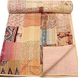 BOHEKANT Handicraft Silk Kantha Quilt Kantha Bed Cover Handmade Kantha Bedspread Kantha Blanket Throw-06 (Queen, 90x108 inches, Double Bed)-image-46