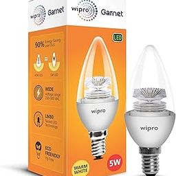 Wipro Garnet 5 W E14 Base Clear Candle LED Culb | Warm White (2700K) | Pack of 1 | Clear optics for sparkling effect | LED Filament Bulb for Home, office, chandellior, decorative lamp shade-1