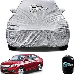 AUTOBIRSA Waterproof Car Body Cover for Honda Amaze with Mirror and Antenna Pocket and Soft Cotton Lining (4 Side Elastic Triple Stitched & Metallic Silver with Black Piping Style)-16