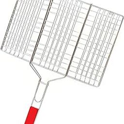RHYDON Stainless Steel Portable Barbecue BBQ Grill Net BBQ Tandoor Jali with Wooden Handle for Tandoor/Kabab/Roast/Grill/Toast/Fish/paneerRoast Grilling Tray Plated-5