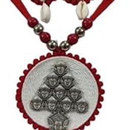Kheyali's Boutique Handcrafted Tribal Oxidised Silver Pendant Necklace Set with Red Thread and Floral Earrings, Traditional Jewellery-image-76