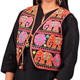Embroidered Jacket for Women Cotton Sleeveless Waist Coat Ethnic Navratri Garba Dandiya Traditional Rajasthani Embroidery Gujrati Kutchi Koti for Women/Girls - Bust Size 40 Inches-picture-40