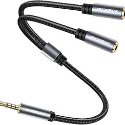 Kinsound Headphone Splitter, 3.5mm Audio Stereo Y Splitter Cable Male to Female Dual Headphone Jack Adapter with 2 Mic & Audio for Smartphone, Tablet, Laptop（Grey）-25
