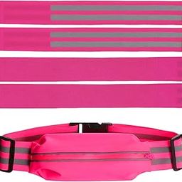 SAZ DEKOR Reflective Belt Elastic Glow Belt Phone Holder Runners Belt Bag Safety Strap 1 Belt and 4 Armband Dark Pink-image-80