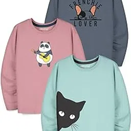 HELLCAT Multi Color Trendy Graphic Printed Typographic Cotton Blend Round Neck Full Sleeve T-Shirt for Boys -Pack of 3-image-2