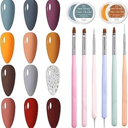 THR3E STROKES 12 Colors Painting Gel, Gel Nail Polish Kit with 6 Painting Drawing Nail Brush Pen, Soak Off UV LED Gel Polish Set, Gel Paint for Nail Art Drawing Gel Nail for Art Design (NEED UV MACHINE)(MACHIN SE SUKHENGI) 5ML (NINJA 69-80 + 6 PCS NAIL BRUSH, 5ML + 6PCS BRUSH)-47