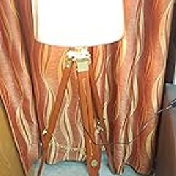 Great Choice Wooden Brown Polished and Brass Antique Gold Adjustable Height Tripod Floor Lamp-image-92
