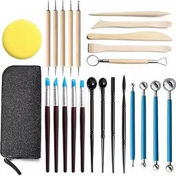 INOG Clay Tools, 24pcs Polymer Clay Tools, Modeling Clay Sculpting Tools Set Pottery Tools with Air Dry Clay Tools Ball Stylus Dotting Tools Rock Painting Kit for Sculpture Pottery-32
