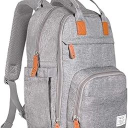 TETHYS Diaper Bag Backpack [Multifunction Waterproof Travel Back Pack] Maternity Baby Nappy Charging Bag Ideal for Mom and Dad, Large Capacity and Stylish Organizer for Baby Care - Gray-7
