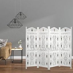 CRAFT HOMEDECOR Wooden Room Partition with Bell for Living Room,Room Divider 4 Panel,Partition for Pooja Room,Screen Separator, Partition Wall Divider for Hall | Office | Restaurant-White-image-34