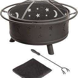 Fire Pit Set, Wood Burning Pit - Includes Screen, Cover and Log Poker- Great for Outdoor and Patio, 30 inch Round Star and Moon Firepit by Pure Garden-image-68