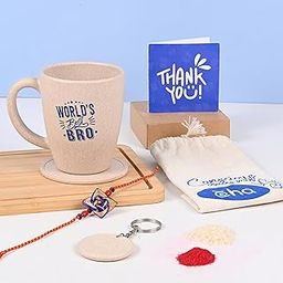 Eha Earth Friendly Rakshabandhan Gift for Brother with Printed Mug| 300 ml | Made with Biocomposite | Bamboo Rakhi, Key Chain | Rakhi for Brother with Gift | Set of 1 | Sand Castle-image-17