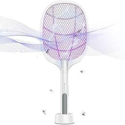 RIMPAL Fashion Rechargeable Electric Fly Swatter USB with Charging, LED Lights Zap in The Dark, Safe Touch Handheld Mosquito Killer Bug Zapper Racket with Stand for Indoor, Outdoor, Home (White)-8