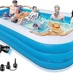 JUZR/Swimming Pool 10-Feet 3 Stripped Printed Inflatable Rectangle Bath Tub and Swimming Pool for Adults Kids Spa with Free Pump 120x 72"x24" Inch-(Multi) (10-Feet)-16