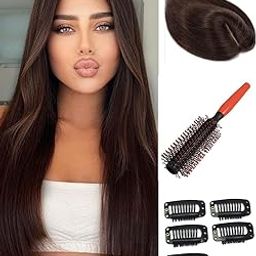 DAZZ LOOK Synthetic Hair Topper/Hair Wig for Women/Girls, Natural Brown Color, Size - (5"x5" Base Size, 16 Inches Long) (05 Adjustable Hair Clip + 01 Roller FREE)-image-41
