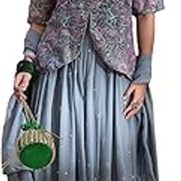 Women's Grey Faux Georgette Stitched Top With Stitched Faux Georgette Bottom and Faux Georgette Dupatta Half Sleeve Embroidered Flared Lehenga (MEY-1172-Grey-XL)-picture-48