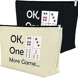 Mxrymvu 2Pcs Mahjong Lover Gift Mahjong Girls Makeup Bag Mahjong Player Gift Cosmetic Bag Retirement Gift Funny Gambling Gift for Women Grandma Mother Birthday Travel Makeup Pouch (Black,Beige)-image-11