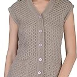 Women Woolen Cardigan Sleeveless Self Design Cardigan Daffodil Fabric Winter Wear Pure Wool Cardigan 100% Daffodil Wool Free Size Cotty Fully Warm with Front Pockets (XL, Mouse)-16