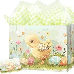 Linelglobal Large Easter Gift Bag with Tissue Paper for Kid 15.6" Egg Design 1 Pack-image-25