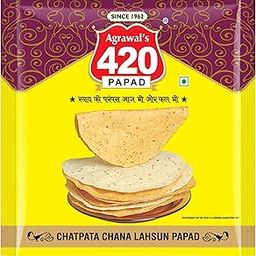 Agrawal's 420 Chatpata Chana Lahsun Papad (Buy One Get One) | 100% Vegetarian, No Artificial Colors | Crispy & Crunchy Side for Meals & Snacks | Pack of 1, 400g-image-66