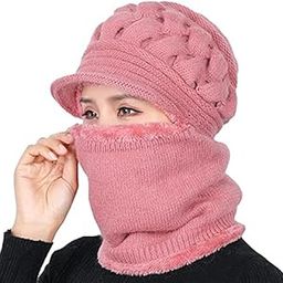 Coral Fleece Winter Hat Beanies Women's/Ladies Hat Scarf Warm Breathable Wool Knitted Hat for Women Double Layers Protection Caps Pink Color-image-17