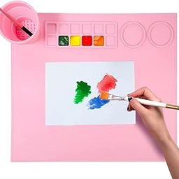 HASTHIP® 43*38cm Silicone Craft Mat for Painting Play Doh and Clay for Kids, Non-Stick Multipurpose Silicone Doms Colour Kit with Cleaning Cup and Color Mixing Plate for Arts and Crafts, Resin Casting-32
