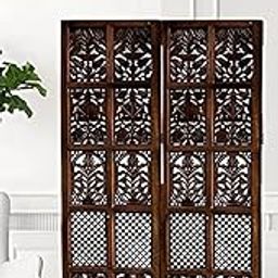 Wooden Room Partition for Living Rooms/Wooden Screen Separator/Divider for Kitchen/Home Office/Restaurant/Hall / 2 Panel 6 Feet with Stand (Natural Brown)-image-76