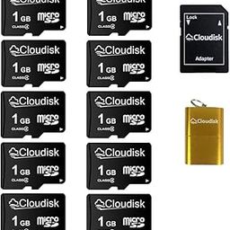 Cloudisk Pack of 10 Micro SD Card 1GB Flash Memory Card C4 with SD Adapter, Card Reader-1