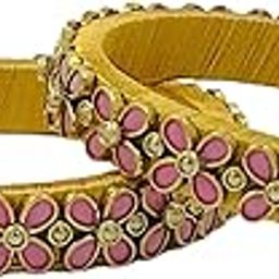 Silk Thread Rich Honey Drop Shape Kundan Elegant & Heavy Bangle Pairs for Girls/Adults/Women for Festival Wear In Light_Pink In 2.4 Size-image-3