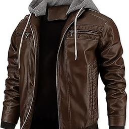 Men's Faux Leather Hooded Motorcycle Jacket, Zip-Up, with Pocket-picture-17