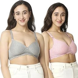 Mee Mee Women's Cotton Padded | Wire Free Maternity Bra | Grey, Pink | Pk of 2 |-image-26