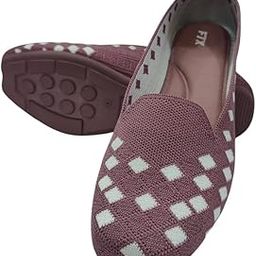 Women's Knit Slip-On Flats Belly, Diamond Pattern, Onion and White, Comfortable Casual Belly Shoes-image-5