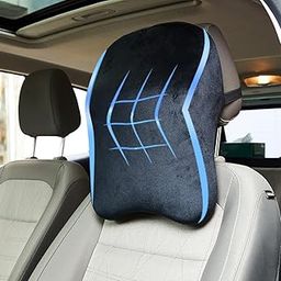 amazon basics Memory Foam Filled Cotton Car Neck Rest Pillow|Ergonomic Design|Neck,Shoulder Pain Relief|Driving & Travel Comfort|Washable Cover|1 Year Warranty | Black| 40x30x15 cm-image-1