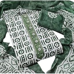 Women Designer Batik Printed Pure Cotton Unstitched Dress Material Salwar suit With Printed Chiffon Dupatta (Free size)-image-11