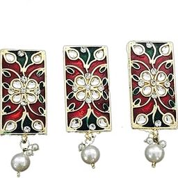 Women's Kundan Imitation Meena Work Double Kaaz Long Hangings Jewelry Kurti Buttons (EFN_199-24, Multicolour) -3 Pieces-image-7