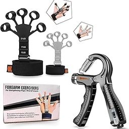 FitHead Combo of Adjustable Hand Grip Strengthener & Finger Gripper | Counter 10KG To 60KG Weight Adjustable Professional Hand Gripper for Men & Women/Finger Expansion Extension Exerciser-31