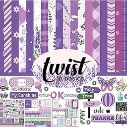 Inkdotpot Twist in Basics Collection Double,Sided Scrapbook Paper Kit Cardstock 12"x12" Card Making Paper Pack of with Sticker Sheet - 16 Pages - Lavender & Lilacs-32