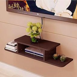 Wooden TV Unit Shelf and WiFi Router Stand | Wall Mount Rack With Shelves (Brown)-42