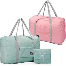Men's and Women's Nylon Waterproof Canvas Foldable Travel Duffle Bag in Trolley Handle (Blue and Red Stripe , Pink, Blue , up to about 25L capacity)-image-59